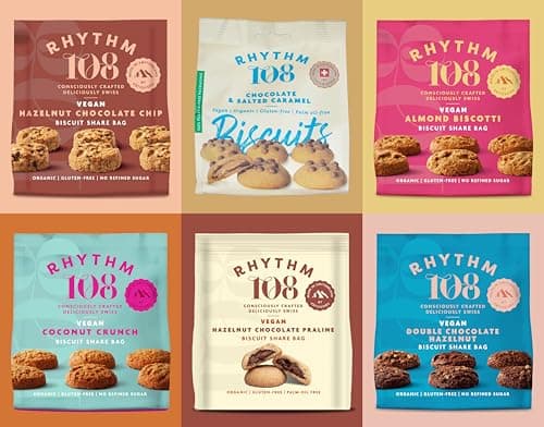 Image of Rhythm 108 Organic Vegan Gluten & Dairy Free Tea Biscuits Share Bag Mixed Case of 6 x 135g