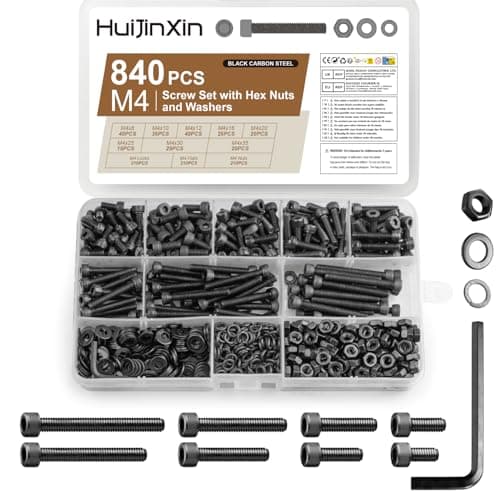 Image of 840 Pcs M4 Screws, M4 Nuts and Bolts Set, Hex Socket Head Cap Bolts and Nuts Set, Black Machine Screws Assorted with Lock and Flat Washers Assortment