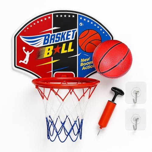 Image of Koolbitz Wall Mounted Basketball Hoop Set for Kids with Backboard & Mini Basket Ball, Pump, Rim Net, Bedroom Over the Door, Indoor Outdoor Basketball Game Toy, Sports Activity Gift for Children Age 3+