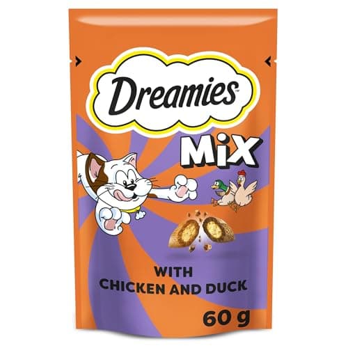 Image of Dreamies Cat Treats, Tasty Snacks with Delicious Chicken and Delectable Duck, 8 Pouches of 60 g