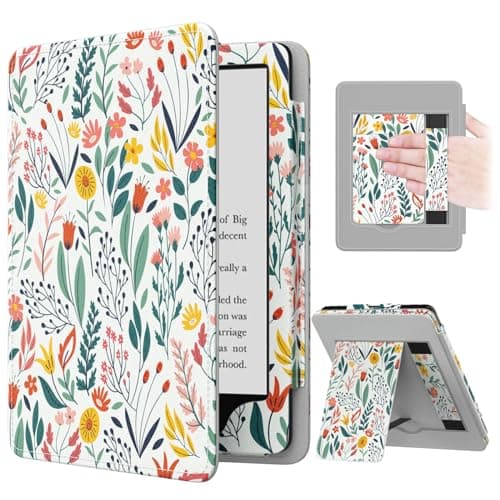 Image of MoKo Case for 7"/6.8" Kindle Paperwhite (12th/11th Gen-2024/2021) & Colorsoft Signature Edition, Slim PU Shell Cover with Auto-Wake/Sleep, Flowers