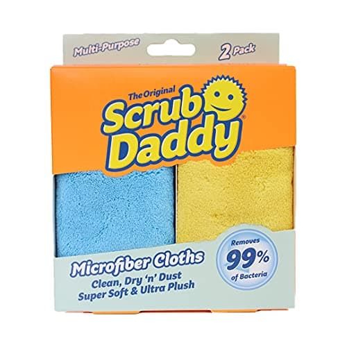 Image of Scrub Daddy Microfibre Cleaning Cloth - All Purpose Cloths for Home, Dry and Wet Dusting Cloths, Absorbent Dusters for Polishing Kitchen, Bathroom, Cars, Mirror, Glass - Blue and Yellow Multipack