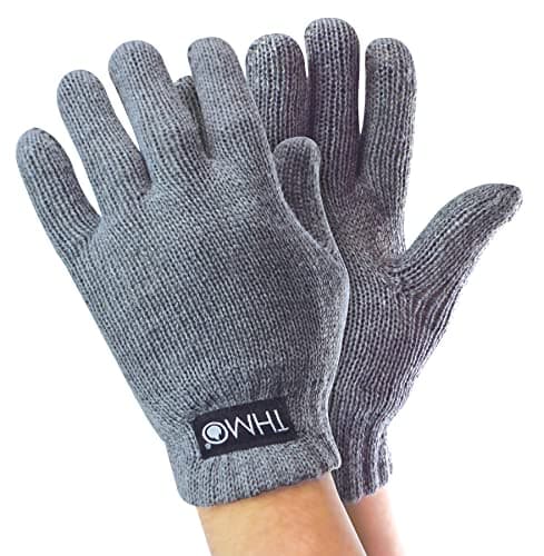 Image of THMO Childrens Thinsulate Gloves for Winter Boys & Girls Knitted Thermal Full Finger Gloves for Kids (12-13 Years, Grey)