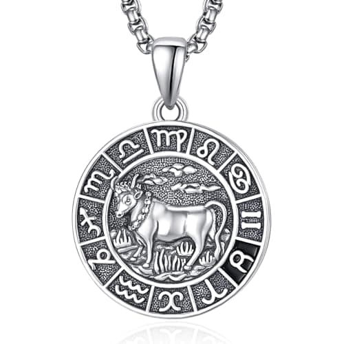 Image of ADMETUS Taurus Necklace for Men Sterling Silver Zodiac Constellation Necklace Taurus Zodiac Pendant Constellation Jewellery Gifts for Men
