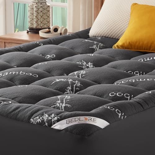 Image of BEDLORE Mattress Topper Super King Size, Soft Quilted Pad for Back Pain Relief, Thick Mattress Topper with Deep Elasticated Pocket (Grey)