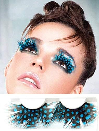 Image of Dorisue Halloween Party eyelashes Blue Peacock Big Extra Long Feather eyelashes Extra extension Halloween Green Feather Tip False Eyelashes Dance Halloween Costume