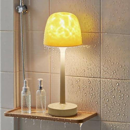 Image of Funlenry Spa-Like Shower Lamp - Waterproof Bathroom Lamp with 16 Color Ocean Wave Projector, Rechargeable Table Lamp with Remote & Touch Control, Cordless Light for Shower, Bathroom, Bathtub
