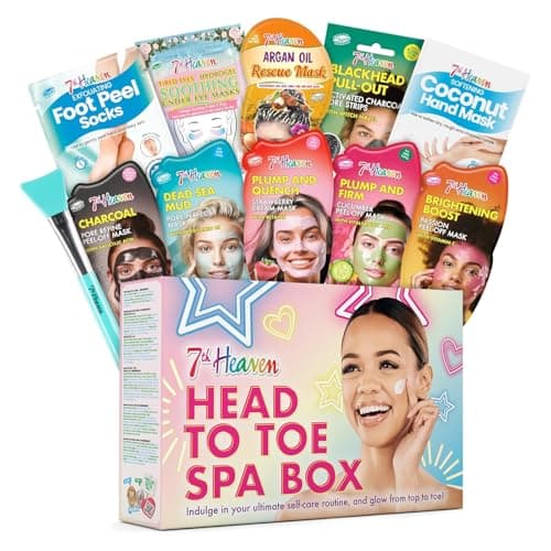 Image of 7th Heaven Head to Toe Spa Gift Set (Includes Hair and Peel Off Face Masks, Blackhead Strips, Undereye Gels and a Spatula) - Genuine Face Masks Skincare Gift Set Women | Perfect Pamper Gifts for Women