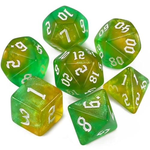 Image of Dzxin DND Game Dice Set, 7PCS Polyhedral Dice Set for Dungeons and Dragons RPG MTG Role Playing Table Games (Yellow and Green)