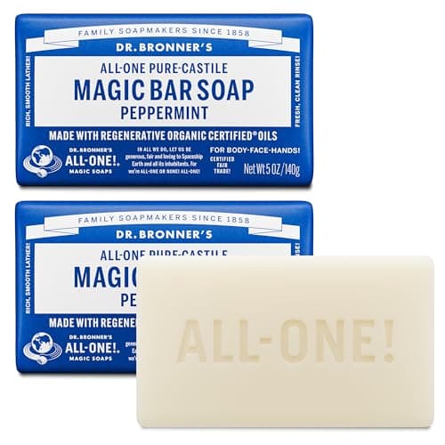 Image of Dr. Bronner's Organic Peppermint Pure-Castile Bar Soap, 2 Pack (2 x 140 g)