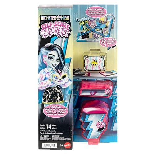 Image of Monster High Self-Scare Secrets Frankie Stein Doll and Accessories Set with 13 Realistic Surprises like Hair Dye Kit and Gaming Console, JMG73