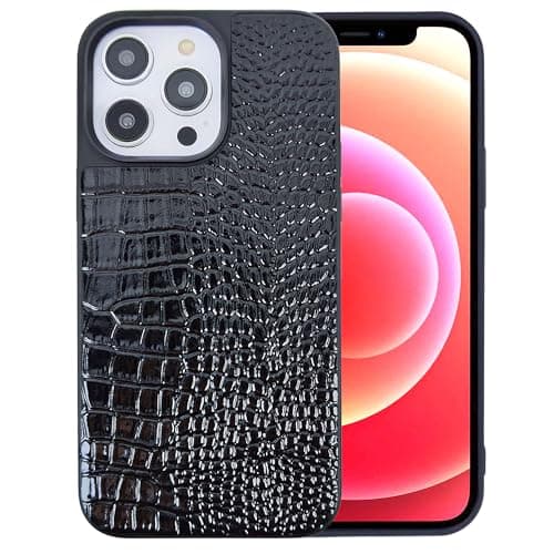 Image of DMaos for iPhone 15 Case for Women, Crocodile Synthetic Patent Leather Cover, Classic Fashion for iPhone15 2023 6.1 Inch - Black