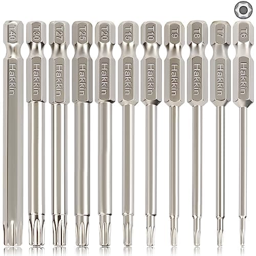 Image of Torx Bit Set Hakkin 11Pcs Torx Screwdriver Sets 75mm Tamper Proof Torx Security Bit Set S2 Steel Magnetic Star Bits Set 1/4" Hex Shank for Impact Drill T6 T7 T8 T9 T10 T15 T20 T25 T27 T30 T40