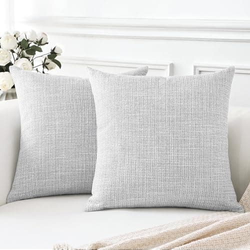 Image of Artscope Cushion Covers Set of 2 Linen Decorative Square Pillowcases Pillow Covers 45x45cm for Home Decor Sofa Bedroom Car (Light Gray, 18x18)
