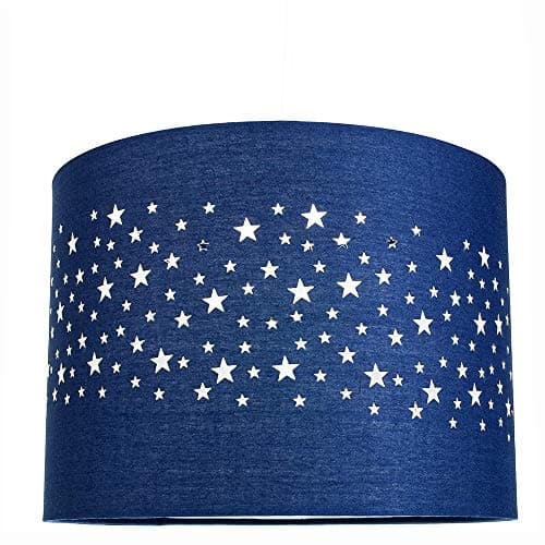 Image of Stars Decorated Childrens/Kids Midnight Blue Cotton Bedroom Pendant or Lamp Shade Creates Stunning Effect Against The Wall | 25cm Diameter | 60w Maximum by Happy Homewares