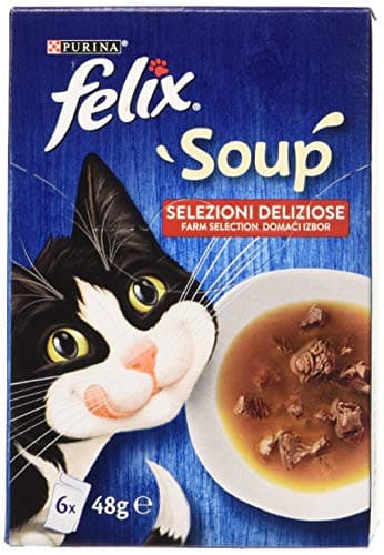 Image of PURINA FELIX Delicious Selections Cat Soup with Beef, Chicken, Lamb - 48 bags of 48g each (8 packs of 6x48g)