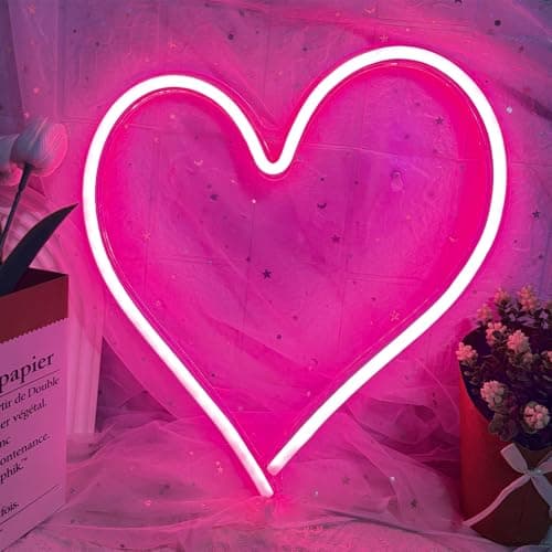 Image of Pink Heart Neon Sign, Love Shape Neon Lights for Valentine's Day, LED Neon Light for Wall Decor, Dimmable USB Powered Romantic Neon Light Lamp for Bedroom, Party, Wedding 13.4×13 Inch (Large Heart)