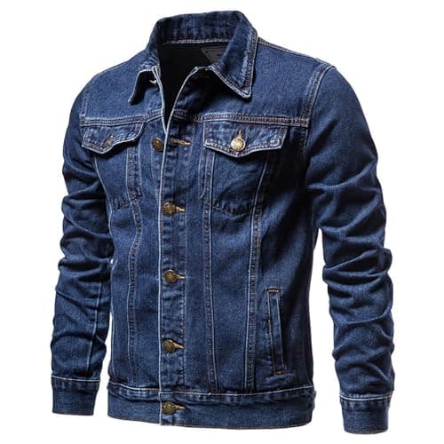 Image of Zeiayuas Denim Jacket Mens Western Style Classic Trucker Jackets Plus Size Outerwear Long Sleeve Work Wear Outdoor Button Down Jean Coat Top Vintage Washed Cowboy Denim Jackets Plus Size 10-22