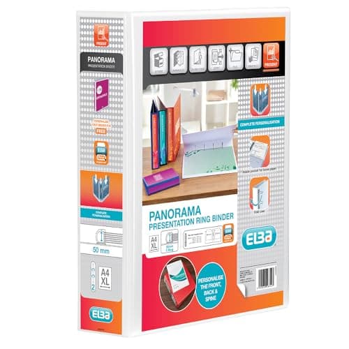 Image of Elba A4 2 D-Ring Binder, 50mm capacity, 70mm spine, Presentation Folder with Customisable Cover, Portrait, White (Single)