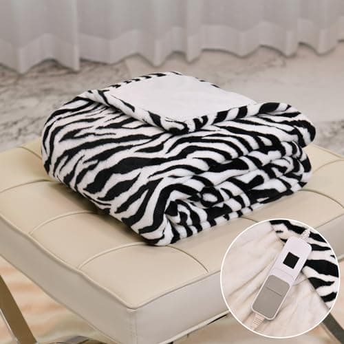 Image of LANDING DREAM Electric Heated Blanket Single 120 x 160cm to Keep Body Warm Machine Washable Soft Flannel Throw 4 Heat Levels 8 Hours Auto Off Timer LED Display Fast Heating for Home Office Use
