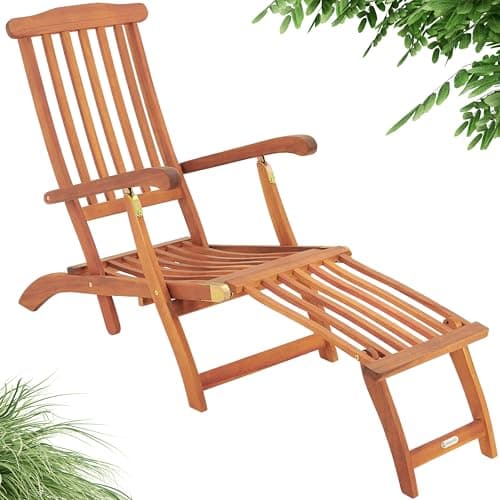 Image of CASARIA® Queen Mary Sun Lounger | FSC®-certified Acacia Wood | 160kg Load Capacity | Weatherproof Wooden Garden Lounger With Armrests | Adjustable Footrest Section