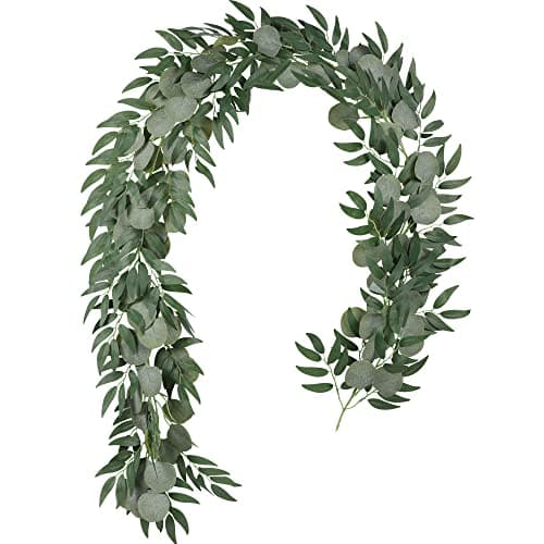 Image of Famibay Artificial Eucalyptus and Willow Garland 6.5Ft Green Eucalyptus Garland Artificial Plant Table Runner Fake Hanging Vine Leaves for Wedding Wall Arch Home Decor (1Pcs)