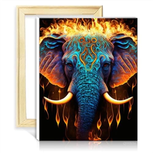 Image of TANGFEIY Canvas Drawing Paintwork Kit Elephant Fire Water Pigment on Canvas Painting Adults with Brushes and Acrylic Pigment on Canvas Arts Crafts Project No Frame(30x40cm)