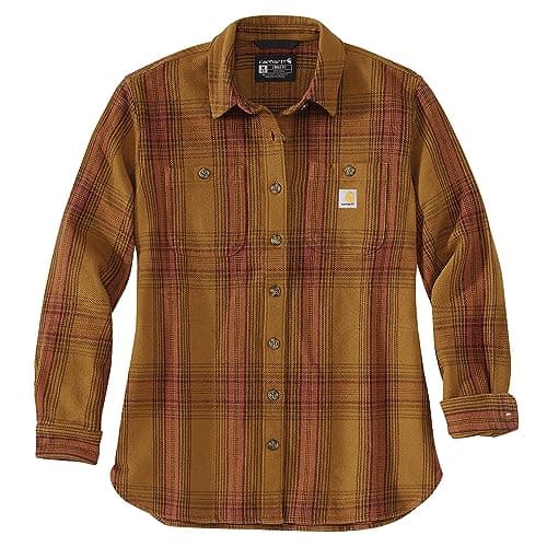 Image of Carhartt Women's Long Sleeve Twill L/S Plaid Shirt, Carhartt Brown, XL