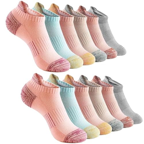 Image of KEYRI 6 Pairs Running Socks for Women and Men, Athletic Trainer Socks Breathable Cotton Sports Sock Cushioned Ankle Sock Low Cut Nonslip Gym Fitness Outdoor, One Size (6 Multicolor)