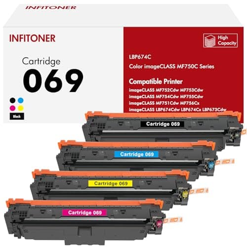Image of 069 069H Compatible Toner Cartridge Replacement for Canon 069 imageCLASS MF752Cdw LBP673Cdw MF753Cdw MF753Cdw LBP674Cx LBP674Cdw MF751Cdw MF756Cx CRG-069 CRG-069H 4-Pack, Black Cyan Magenta Yellow