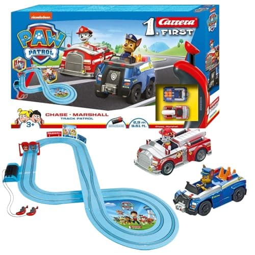 Image of Carrera 20063031 First Paw Patrol Track Patrol 2.4 m Race Track Set | 2 Remote Controlled Vehicles with Chase and Marshall | with Hand Regulator & Track Parts | Toy for Children from 3 Years
