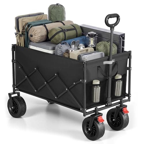 Image of SONGMICS Festival Trolley on Wheels, Foldable Camping Cart, Pull Garden Wagon, Adjustable Handle, 4 Reinforced Wheels, Outdoor, Yard, Garden, Loads Up to 180 kg, 200 L, Ink Black GFW201B101