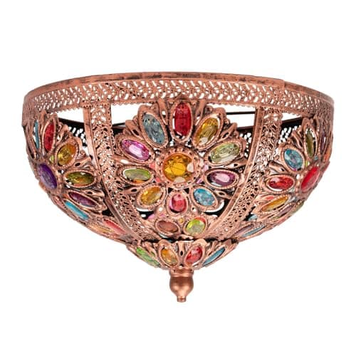Image of ValueLights | Moroccan Bazaar Style Bronze Ceiling Pendant Shade with Multi Coloured Jewels | Home Décor, Bedside & Desk Lamp | 34cm Shade Width