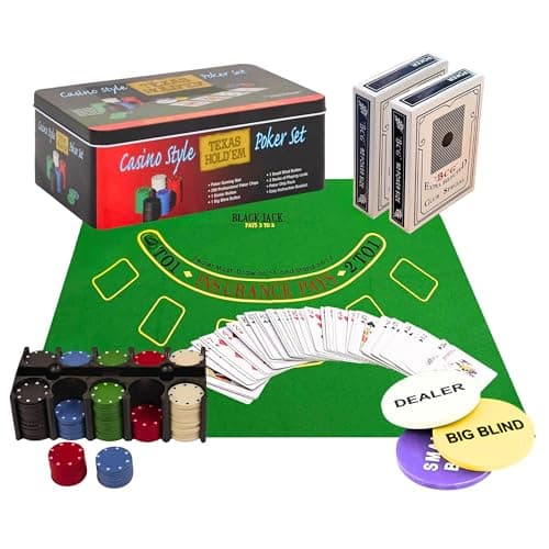 Image of ALAYSTAR 200 Piece Professional Casino Texas Hold'em Poker and Blackjack Game Play Set with Strong Gift Tin Box