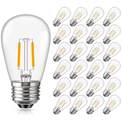 Image of Genixgreen 25 Pack Outdoor String Light Replacement Bulbs,1.5W E27 Screw Bulb ES S14 LED Bulb for Festoon/Backyard/Patio/Garden,Clear Glass,2700k Warm White,10W-15W Equivalent,Non-dimmable