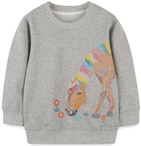 Image of TEDD Girls Sweatshirt for Kids Horse Cotton Top Casual Jumper Girl T Shirt Toddler Clothes Long Sleeve Pullover Age 1-2 Years