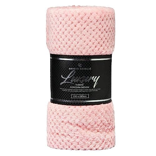 Image of VELVETIO Luxury Waffle Fleece Popcorn Throw, Extra Large Thermal Warm Honeycomb Blanket, Soft & Cosy 100% Polyester Snuggle Sofa Bed Throws, 130 x 150cm, Blush Pink