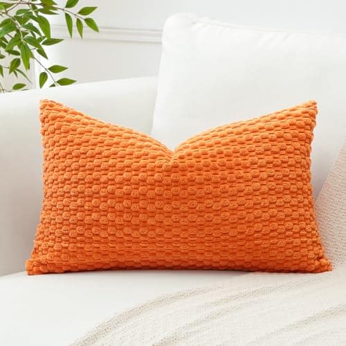 Image of Artscope Pom Poms Decorative Corduroy Cushion Cover 30x50cm Super Soft Boho Striped Lumbar Pillow Covers Case Geometric for Sofa Couch Bedroom Car Decor Set of 1, Orange