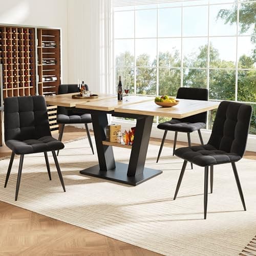Image of BTM Extendable Dining Table 118-157 x 75.5 cm Dining Room Living Room Extending Kitchen Table 4-6 Black+Natural (Only Table)