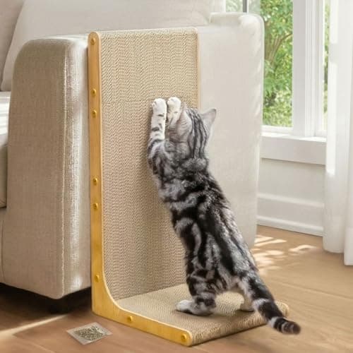 Image of Conlun Cardboard Cat Scratcher,58 cm L Shape Scratch Pad Wall Mounted,Vertical Scratching Post Durable Cardboard to Protect Furniture for Indoor Cats,Wood Grain Large
