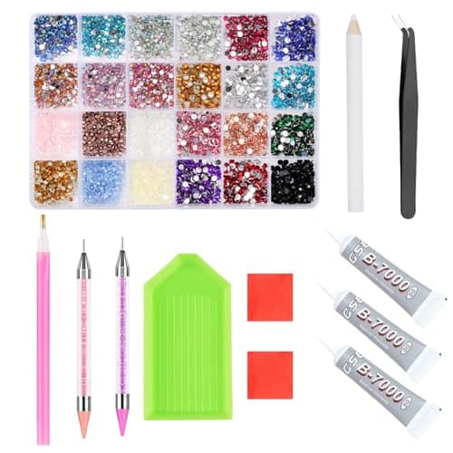 Image of Bedazzling Kit, 24 Color Nail Gems with Glue, Picker Pen, Wax Pencil, Tweezer & Diamond Painting Tools for Nail Art, DIY Crafts, Clothing, Mugs, Face Makeup