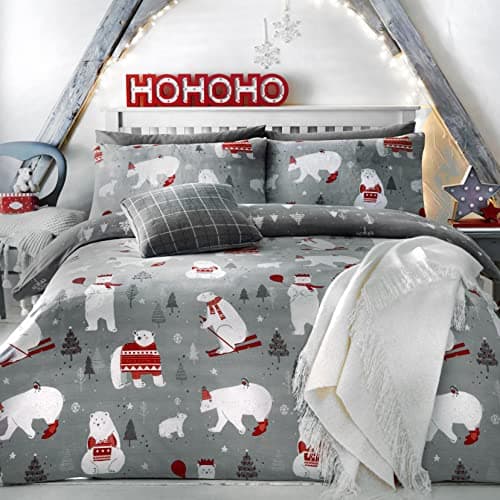 Image of Bedlam Christmas - Polar Bears - Easy Care Duvet Cover Set | Single Bed Size | Silver Bedding