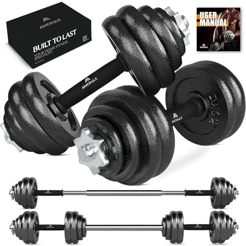 Image of Amonax 30kg Cast Iron Adjustable Dumbbells Weight Set, Barbell Set Men Women, Strength Training Equipment Home Gym Fitness, Dumbell Pair Hand Weight, Bar Bells Free Weights for Weight Lifting