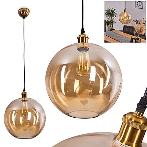 Image of Hanging Light Lololo, 1-Flame Pendant lamp Made of Metal in Antique Brass Colour, Vintage/Retro Look Indoor lamp with Glass lampshade in Amber Colour, 1 x E27,Without Bulbs