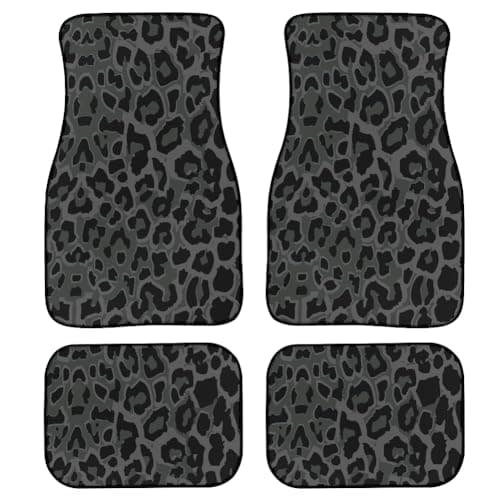 Image of LONSANT Leopard Pattern Car Floor Mats, Wildlife, Leopard Print, for Front & Rear, Universal, for Car, Truck, Black, Set of 4