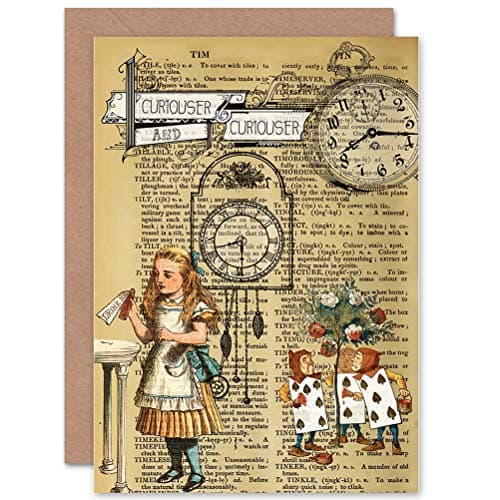 Image of Wee Blue Coo GREETINGS CARD BIRTHDAY GIFT UPCYCLE ALICE WONDERLAND COLLAGE CURIOUSER