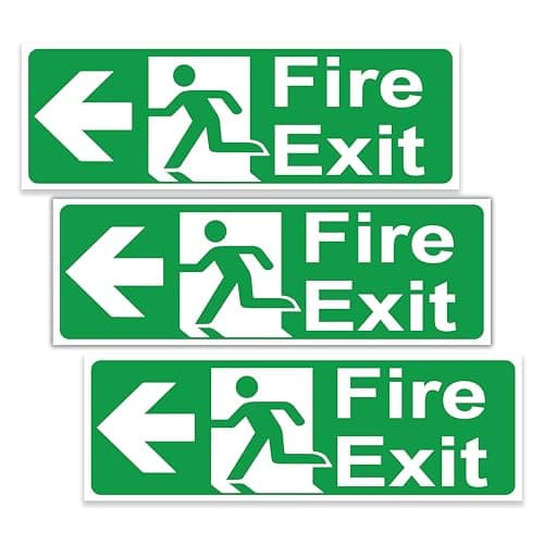 Image of stcky Fire Exit Sign - 30cm x 10cm Ideal Sized Fire Exit Left Arrow Self Adhesive Vinyl Signs [Pack of 3]