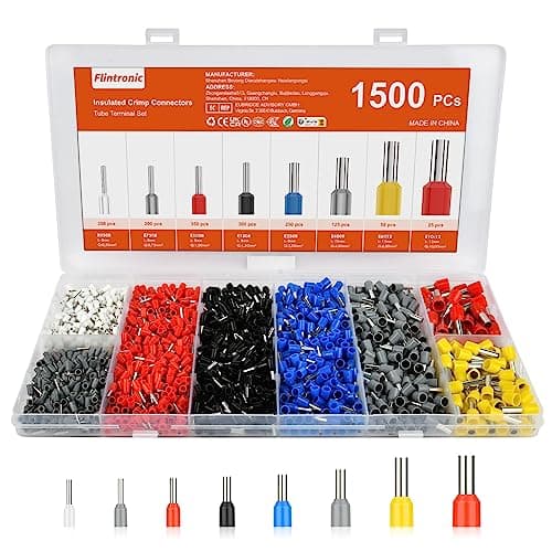 Image of flintronic 1500Pcs Wire Ferrules kit, Electrical Connectors, Wire Terminal Ferrules Crimp Connector, Insulated Cord Pin End Terminal Great Assortment Ferrules Kit with Portable Box