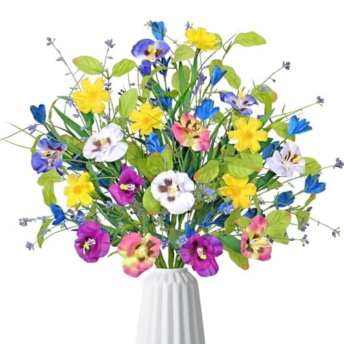 Image of Weldomcor 3 Bundles Artificial Flowers Outdoor, UV Resistant Fake Silk Pansy Flowers No Fade Greenery Shrubs Plants for Home Vase Garden Porch Window Box Hanging Baskets Wedding Decorations, Blue