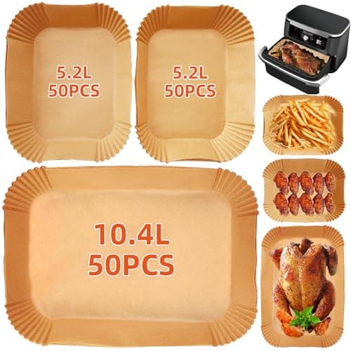 Image of 150PCS Air Fryer Liners for Ninja Foodi FlexDrawer AF500UK 10.4L & Duronic AF34 10L, Air Fryer Accessories Disposable Parchment Paper for COSORI Dual Air Fryer TwinFry 10L & Ometa 9L